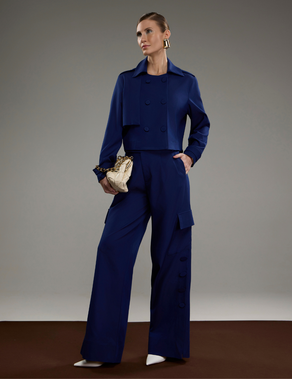 Calça Reta Azul com Botões