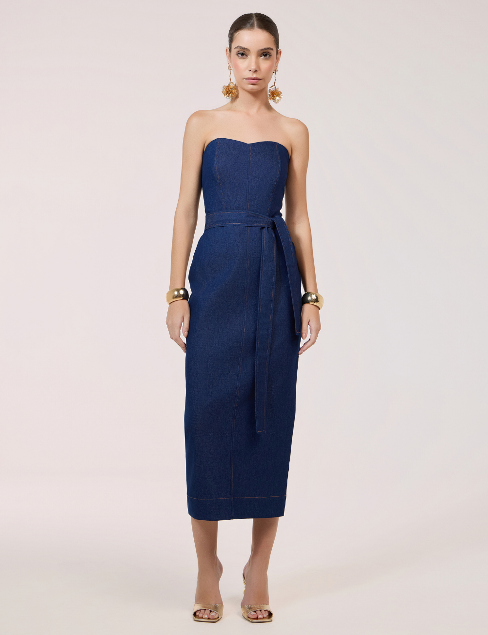 Vestido Midi Jeans com Faixa