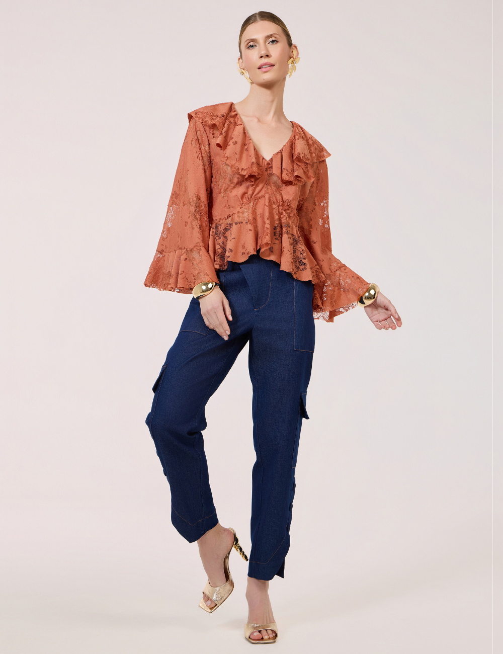 Calça Cargo Jeans com Botões