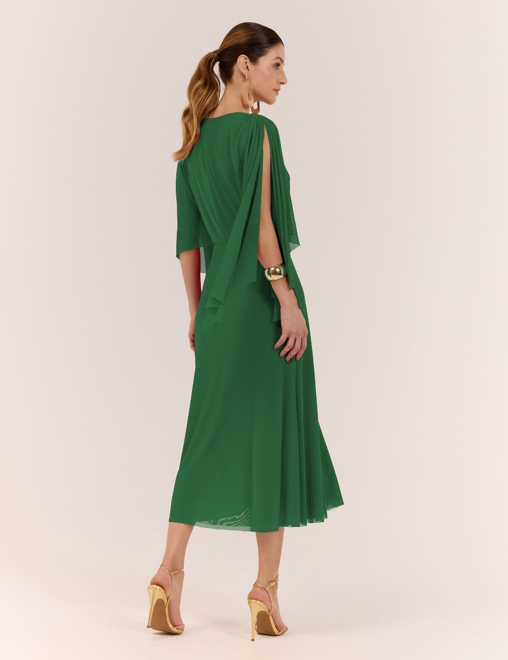 Vestido Midi Verde Transpassado em Tule
