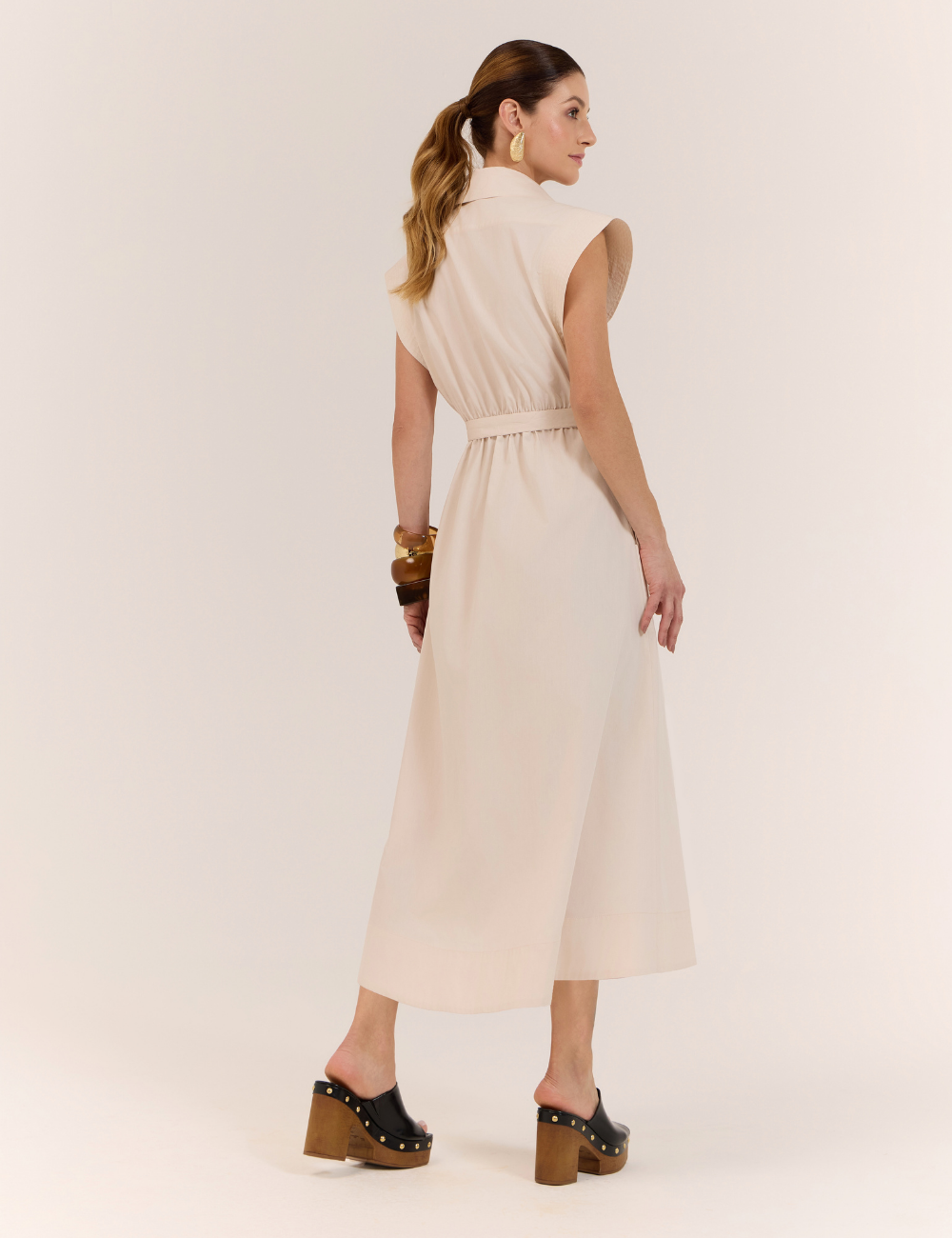 Chemise Midi Bege com Maxi Flor