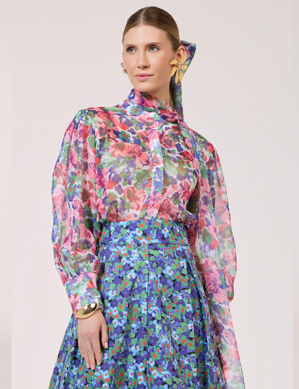Camisa Floral Rosa com Amarração